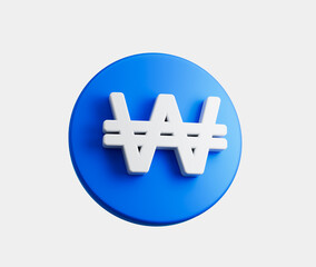 Obraz premium 3D Blue coin with a white Won symbol, representing Korean currency and finance, 3d illustration