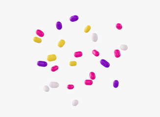 Bright and colorful candy sprinkles scattered and floating in mid-air, 3d illustration