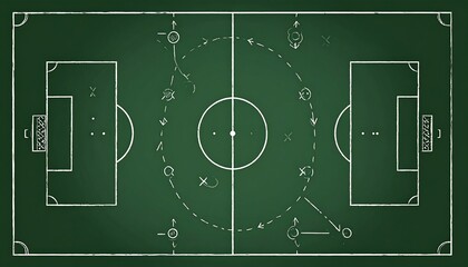 Chalkboard tactical diagram showing a soccer game strategy