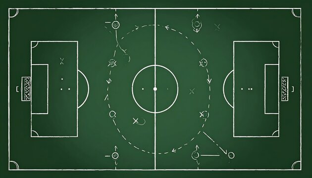 Chalkboard tactical diagram showing a soccer game strategy