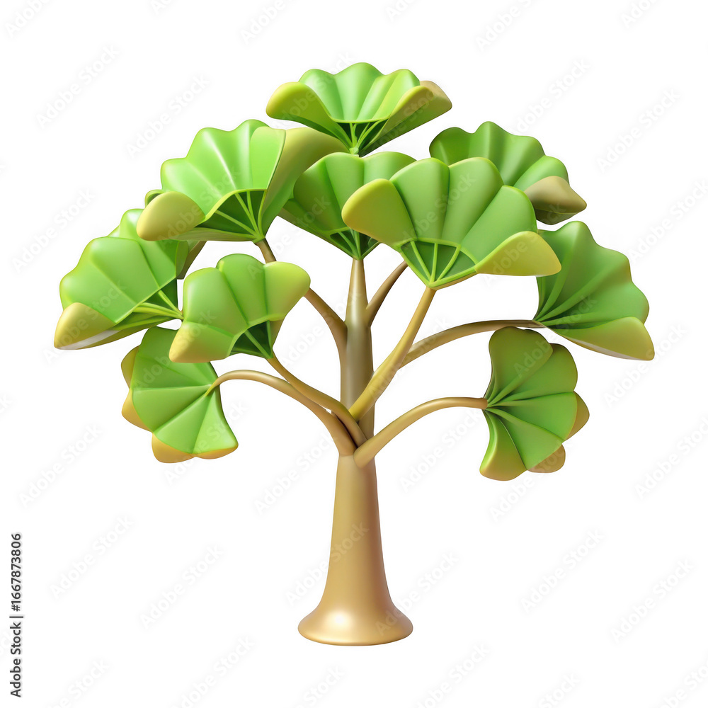 Poster 3d stylized ginkgo tree isolated on transparent background