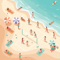 Isometric Beach Volleyball Summer Fun