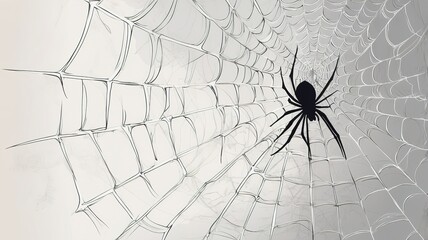 Obraz premium Spider web black and white vector illustration
