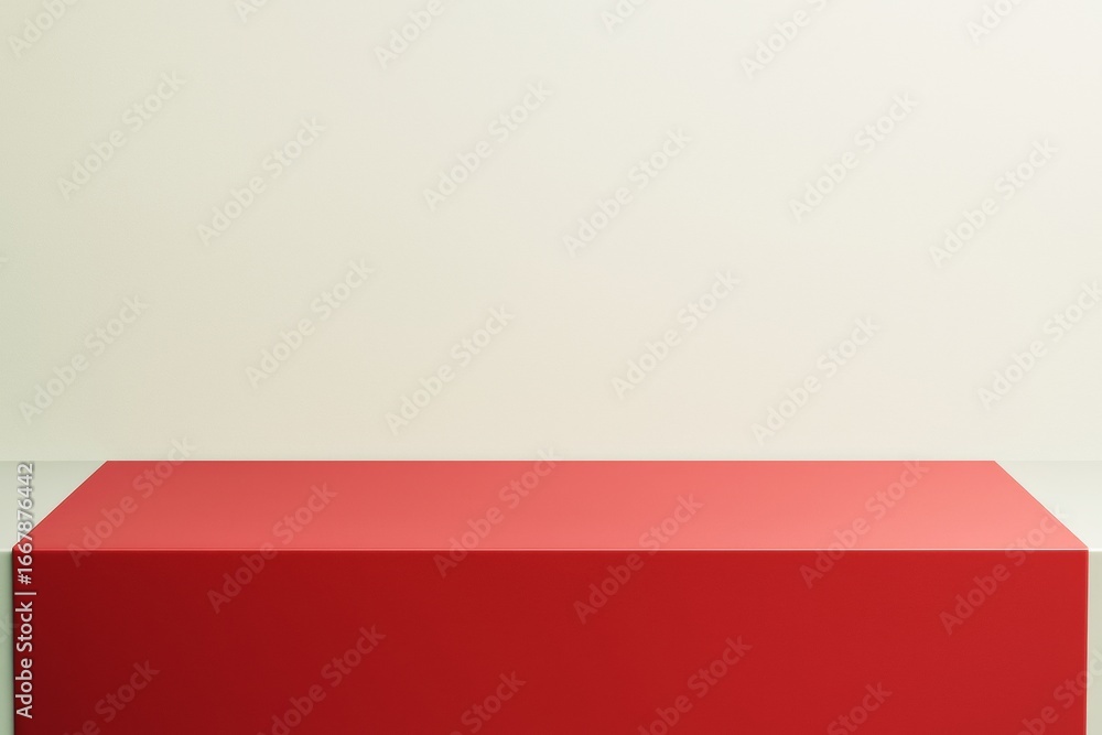 Poster minimal red display podium with light background for product mockup and branding concept in clean mo