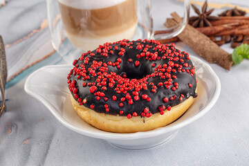 Glazed chocolate sweet donut dessert