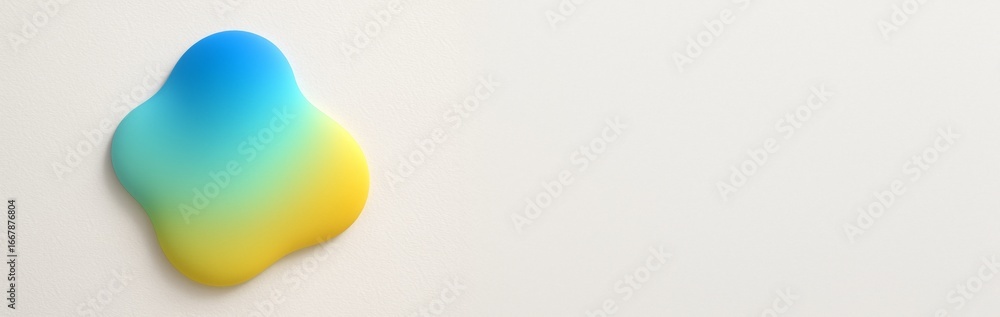 Poster abstract colorful blob shape in blue green yellow gradient on clean textured background with space f