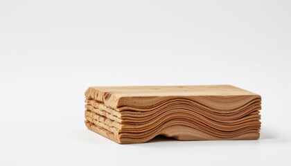 ultra sharp isolated sustainable brick created from bamboo fiber composite, designed with wave like organic ridges, shaped in geometric angular cut, including sound dampening design