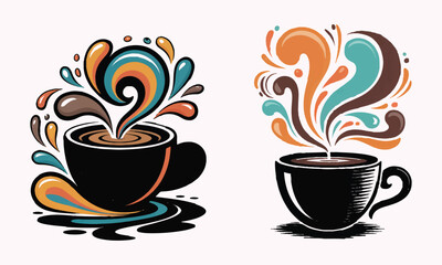 Colorful Coffee Art with Vibrant Swirls and Splashes, perfect for a modern, creative cafe.

