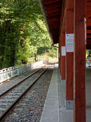 Obraz premium Forest Railway Station with Wooden Columns in Lillafüred, Hungary