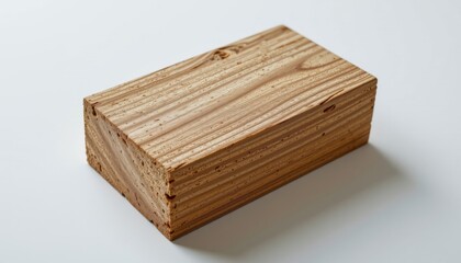 ultra sharp isolated sustainable brick created from bamboo fiber composite, designed with layered striated surface, shaped in geometric angular cut, including lightweight modular assembly