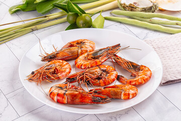 Hot boiled big tiger prawn