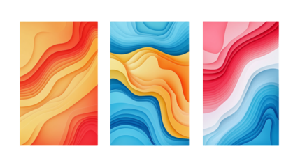 Creative concept of summer bright and juicy cards set with wavy shapes and lines depicted as a professional infographic with clean layout and iconography isolated on transparent background 