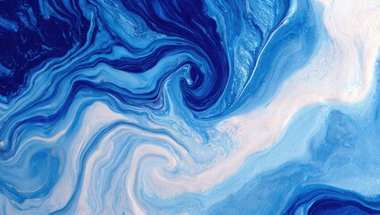 Fototapeta premium Abstract swirl of blues, whites, fluid art, flowing, marbling effect
