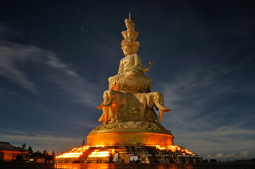The statue of Ten Directions Samantabhadra Bodhisattva on the Golden Summit of Mount Emei in Sichuan Province, China. It is currently the largest and tallest statue of Ten Directions Samantabhadra Bod