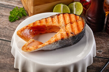 Grilled salmon firsh fillet steak