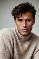 Obraz premium Portrait of attractive male model posing in turtleneck sweater