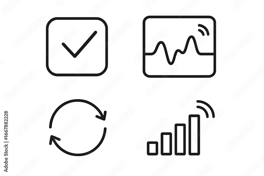 Fototapete real-time data outline icon set. vector symbols for live streaming, analytics graph, refresh sync, a