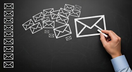Hand drawing email icons on a chalkboard representing inbox management and communication