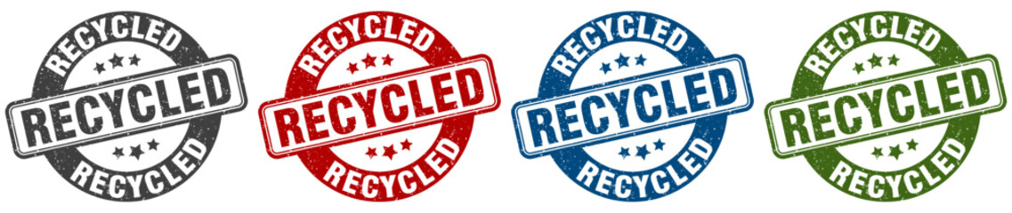 recycled stamp. recycled round stamp set isolated on white background