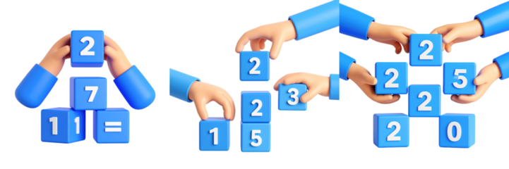 Hands In Blue Sleeves Stacking Numbered Blocks Illustrating Mathematical Concepts For Education With Transparent Background