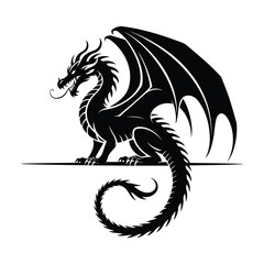 Majestic black dragon silhouette with spiked wings and curled tail