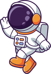 Cartoon astronaut walking in space — cheerful white-suited explorer with orange boots and backpack for sci-fi, kids, and adventure themes
