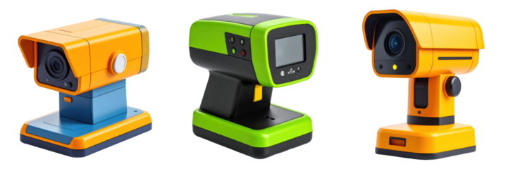 3D Plastic Style Security Scanners On Transparent Background With Bright Orange And Green Color Schemes