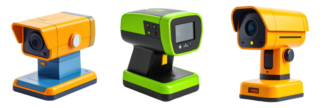 3D Plastic Style Security Scanners On Transparent Background With Bright Orange And Green Color Schemes