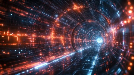 Obraz premium Futuristic Digital Tunnel Showing Glowing Data Streams and Network Connections