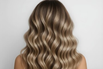 Naklejka premium A close-up view of long, wavy hair blended in shades of blonde and light brown. Concept Wavy Hair, Blonde Highlights, Light Brown Tones, Close-Up Photography, Hair Texture Analysis