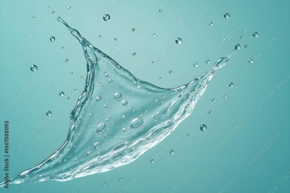 Aufkleber a fluid splash with bubbles, creating a dynamic and visually appealing pattern against a soft blue b