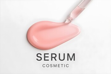 A smooth, pink cosmetic serum droplet with a dropper above it, highlighting its texture and branding. Concept Cosmetic Serum Texture, Pink Aesthetic, Dropper Design, Brand Highlight