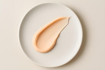 A smooth, creamy substance, potentially a cosmetic or culinary ingredient, spread artistically on a white plate. Concept Culinary Art, Gourmet Presentation, Creamy Texture, Food Styling
