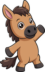 Cartoon donkey waving with happy expression — cute farm animal character for kids, greetings, education, and friendly communication themes