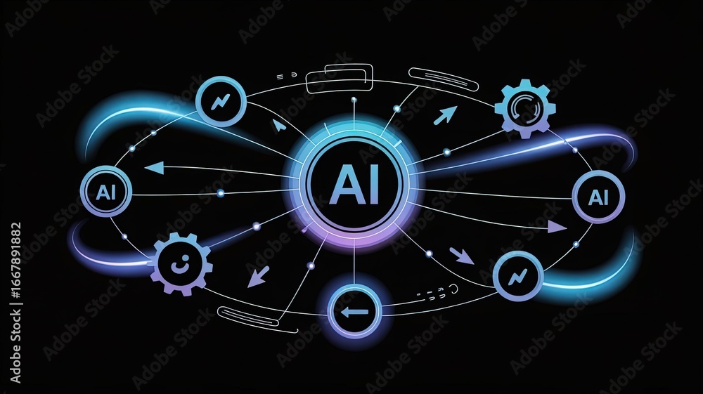 Poster ai network visualization: an engaging illustration of an artificial intelligence network, showcasing