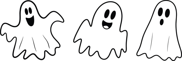 Cartoon Halloween ghost illustration, cute spooky character art, funny ghost vector graphic, playful haunted design, white ghost artwork, festive holiday decoration