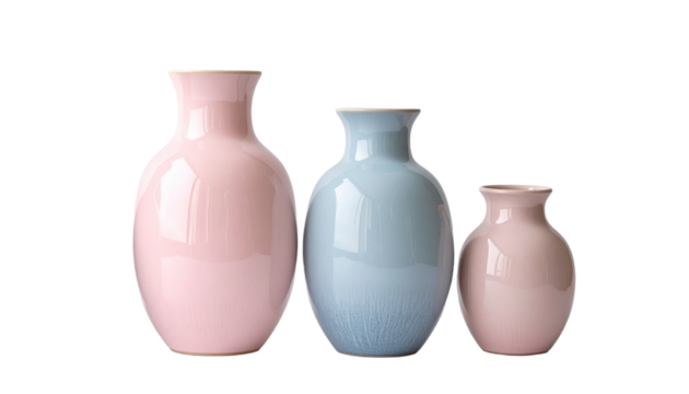 Decoration Pastel Ceramic Vases Isolated on Transparent Background