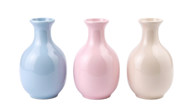 Pastel Ceramic Vases Isolated on Transparent Background - Powered by Adobe