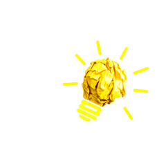 Yellow crumpled paper shaped as a lightbulb, idea concept