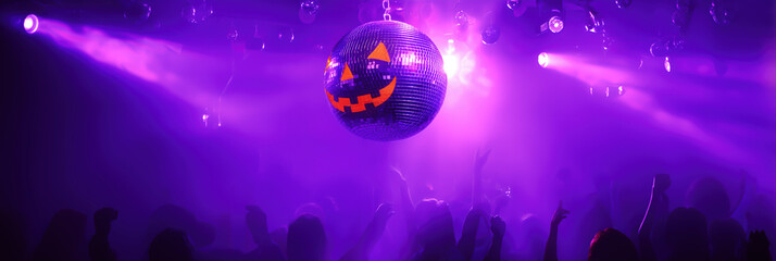 Spooky disco ball Halloween party banner