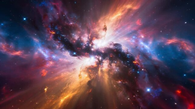 Stunning Cosmic Nebula 4 K Animation Breathtaking Space Background Red Orange Blue Nebula Clouds Stars Galaxy Exploration Universe Science Fiction Fantasy Cinematic V F X Motion