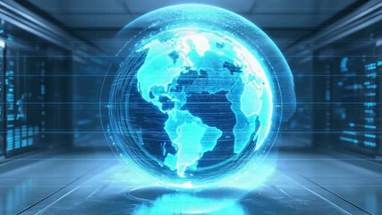 Holographic globe in a server room - Powered by Adobe