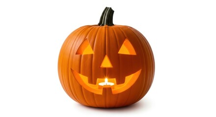 Fototapeta premium Jack-o'-lantern with glowing candle inside shines brightly for spooky Halloween celebrations