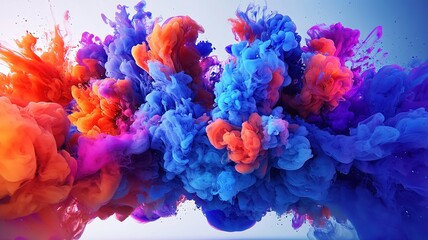 Abstract Blue Purple Orange Smoke on Light Background, Watercolor Ink Concept Art
