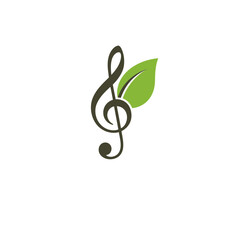 Obraz premium Eco music logo treble clef growing into green leaf sound nature concept modern clean branding scalable vector flat minimal design vector