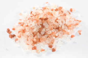 Heap Himalayan pink salt close up.