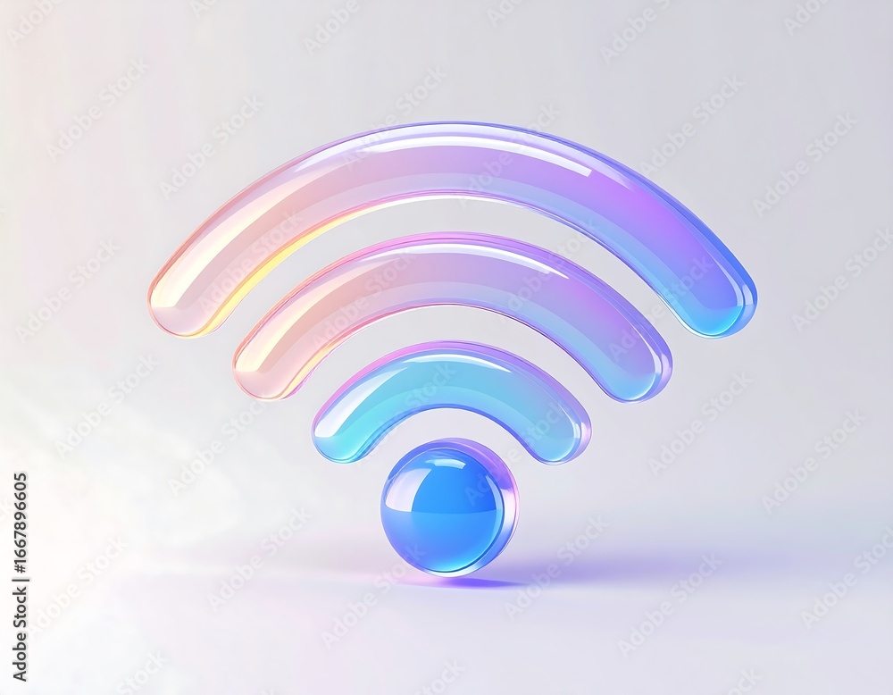 Aufkleber a 3d rendered visualization of a holographic wi-fi symbol with glowing iridescent colors and a soft 