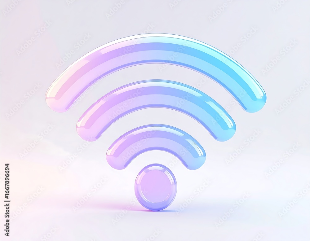 Poster abstract 3d rendering of a colorful pastel wi-fi symbol illuminated with soft light