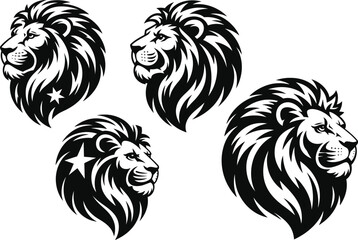 Obraz premium Lion Head Profiles Majestic Black and White Illustrations