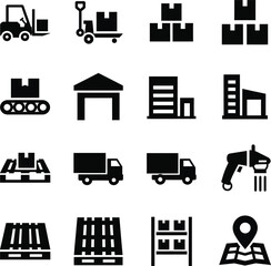 Warehouse and logistics icons representing shipping and storage